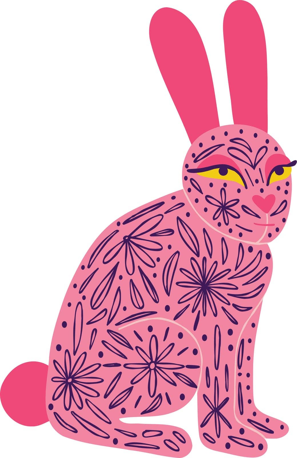 Cute pink rabbit with tattoos Illustration in a modern childish hand-drawn style by Dustick