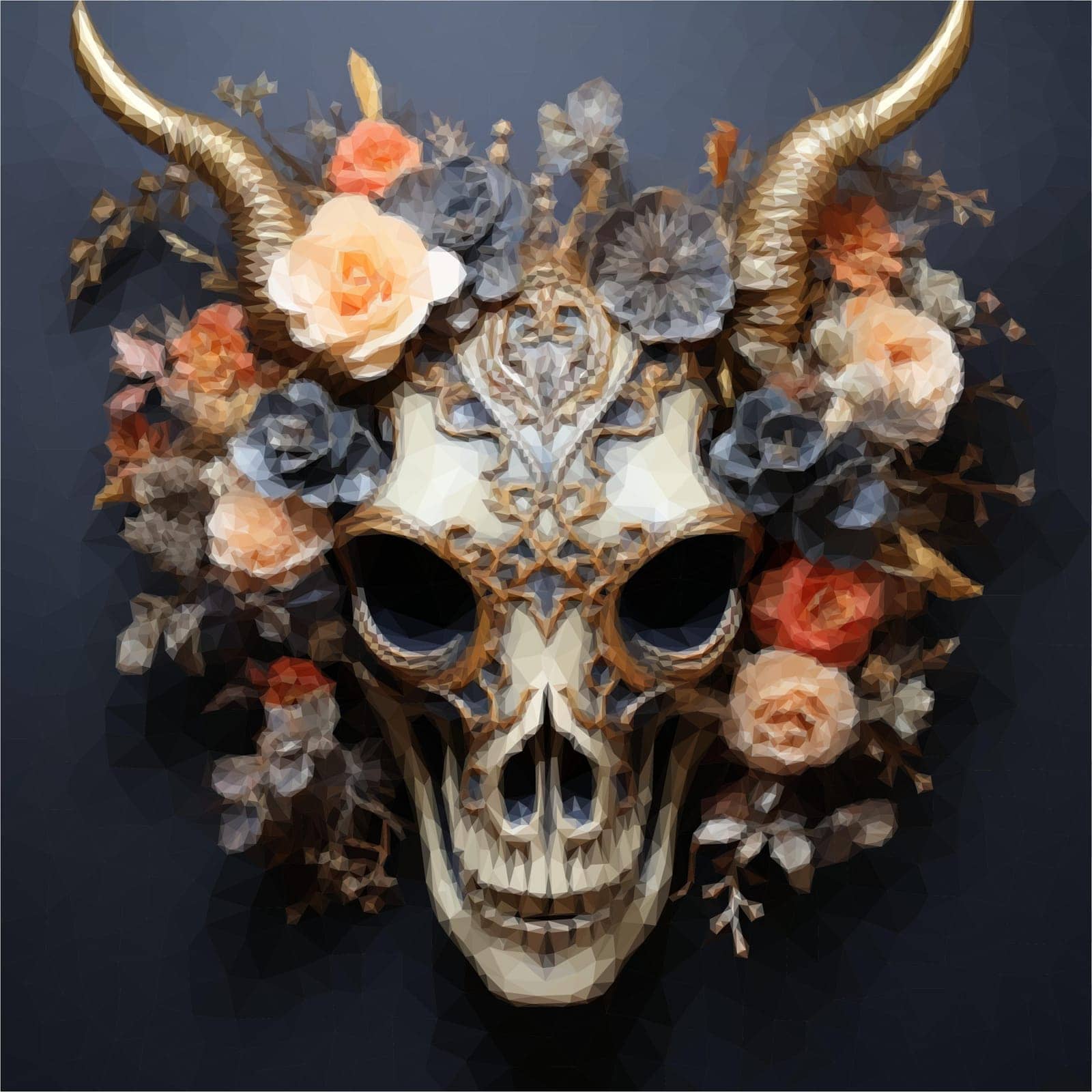 Goat skull decorated with flowers. Vector illustration