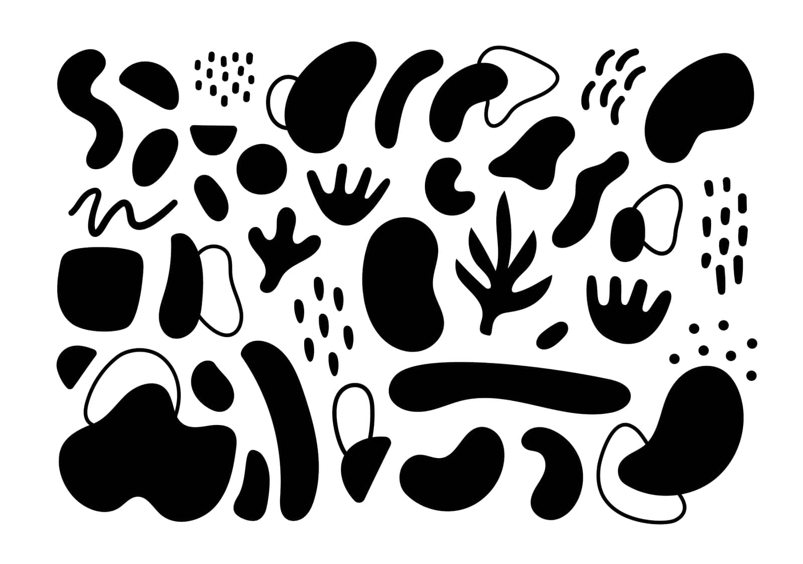 Abstract geometric shapes. Vector Hand drawn various shapes and doodle objects. Abstract contemporary modern style elements. Trendy black and white illustration. Stamp texture.