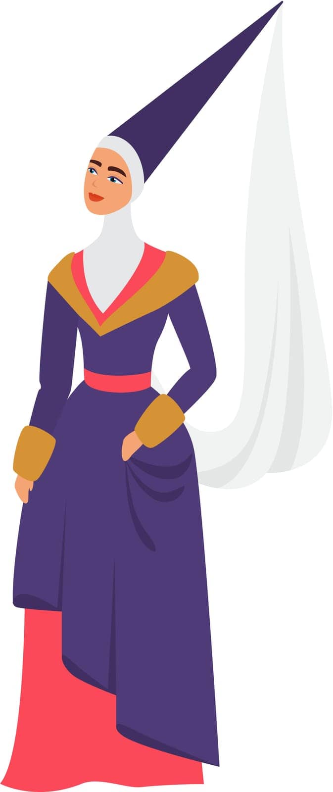 Medieval fashion princess. Traditional dresses in medieval society cartoon vector illustration
