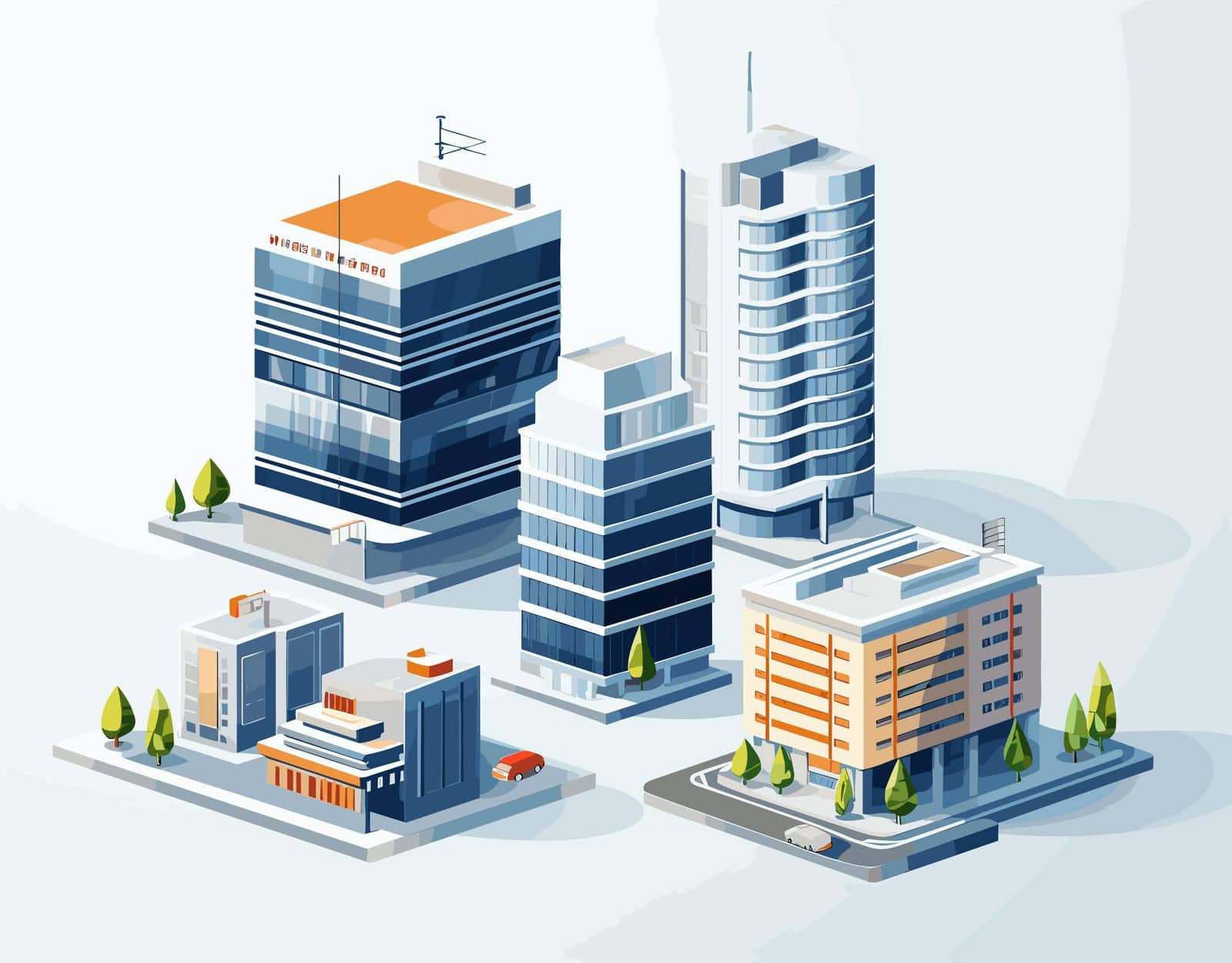 Isometric modern city with skyscrapers and buildings. Vector illustration