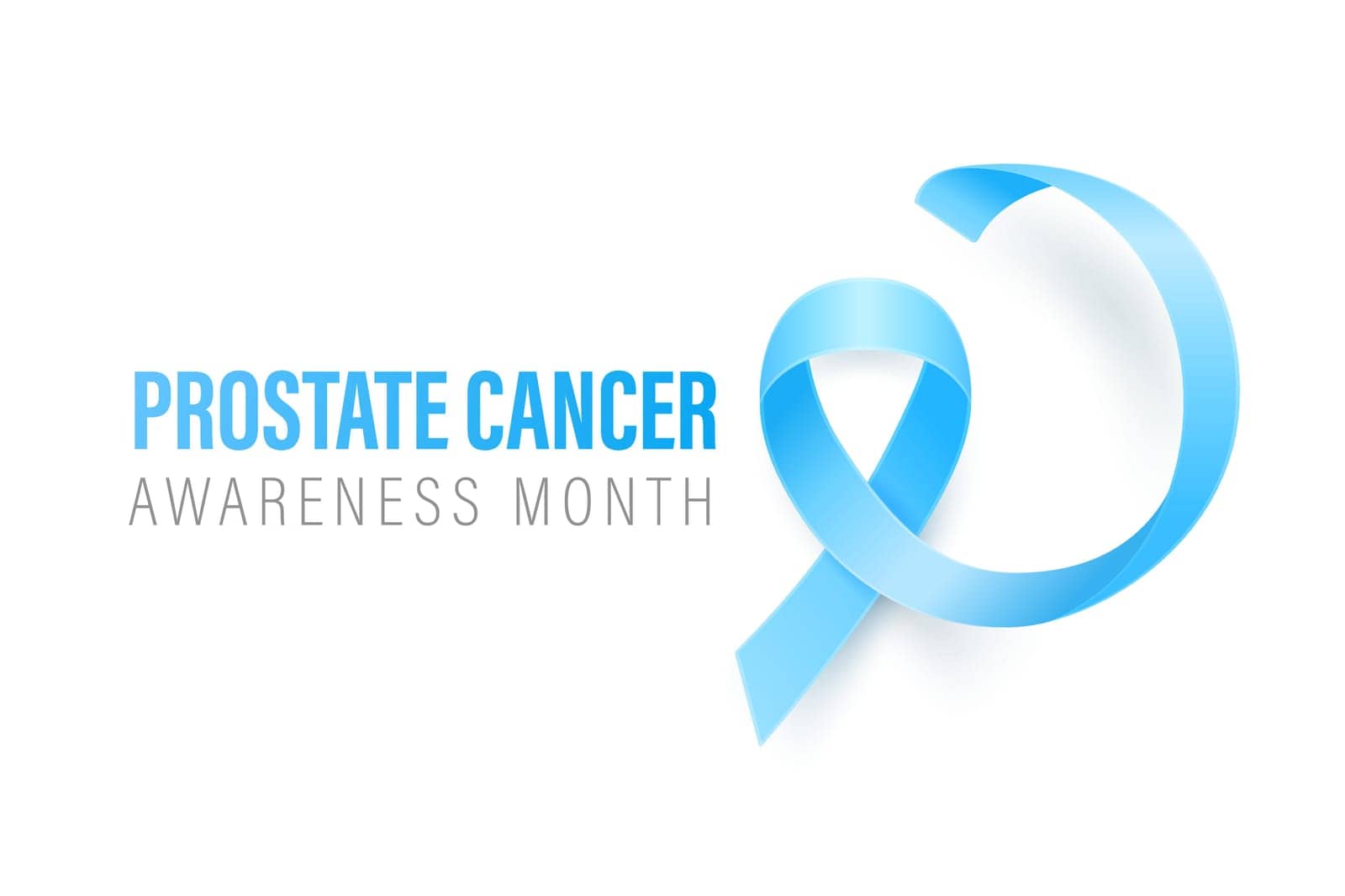 Prostate Cancer Banner, Card, Placard with Vector 3d Realistic Blue Ribbon on White Background. Prostate Cancer Awareness Month Symbol Closeup, September. World Prostate Cancer Day Concept.