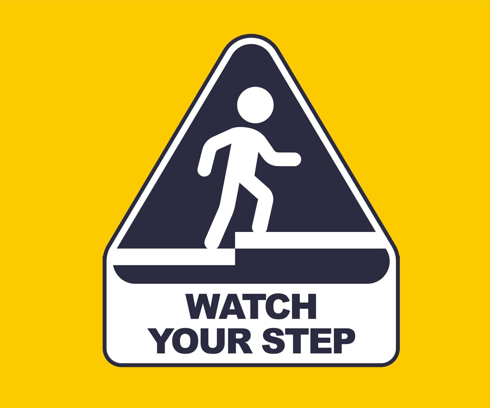 yellow sticker caution step. a man stumbles on the stairs. flat vector illustration