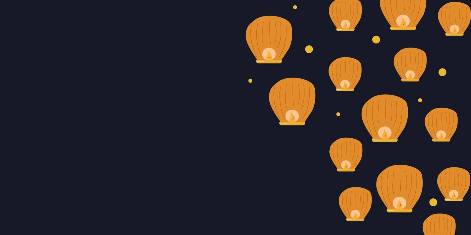 Background of Chinese lanterns. On the dark blue sky from the side. Chinese New Year. Design website, banner, poster. Color vector illustration.