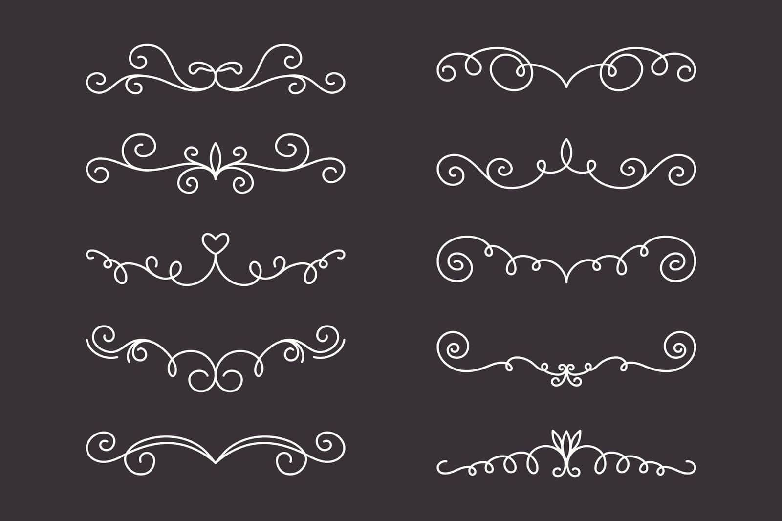 Vector Decorative Linear Dividers Set. Vintage Frame Design Elements, Filigree, Decorative Borders, Page Decorations, Dividers Isolated.