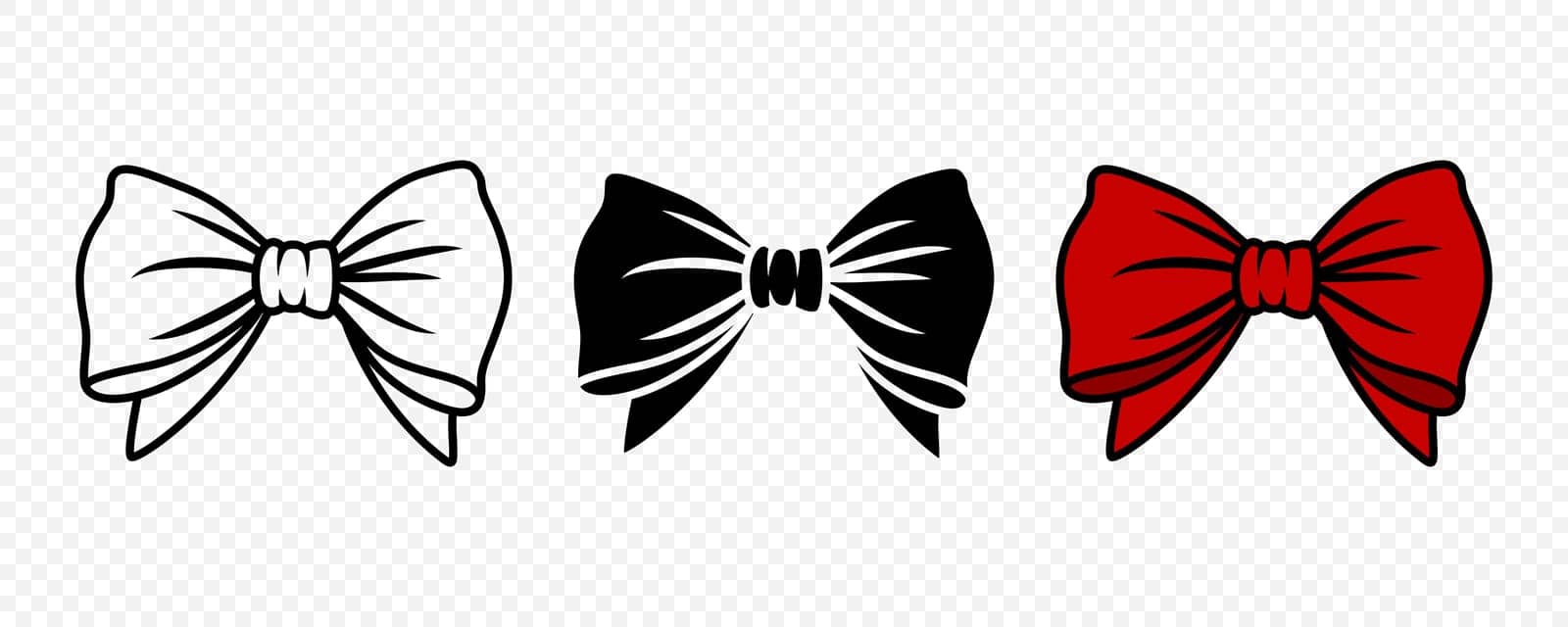 Vector Cartoon Bow Tie or Gift Bow, Cut Out and with Outline Icon Set Isolated. Bow Design Template.