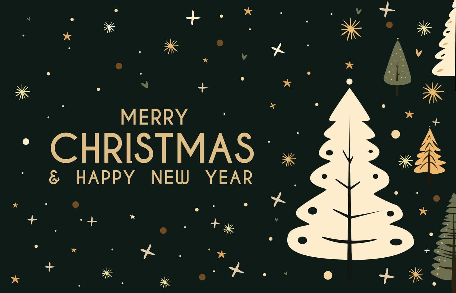 Holiday card for Christmas and New Year, decorated with New Year trees on a dark background. Vector
