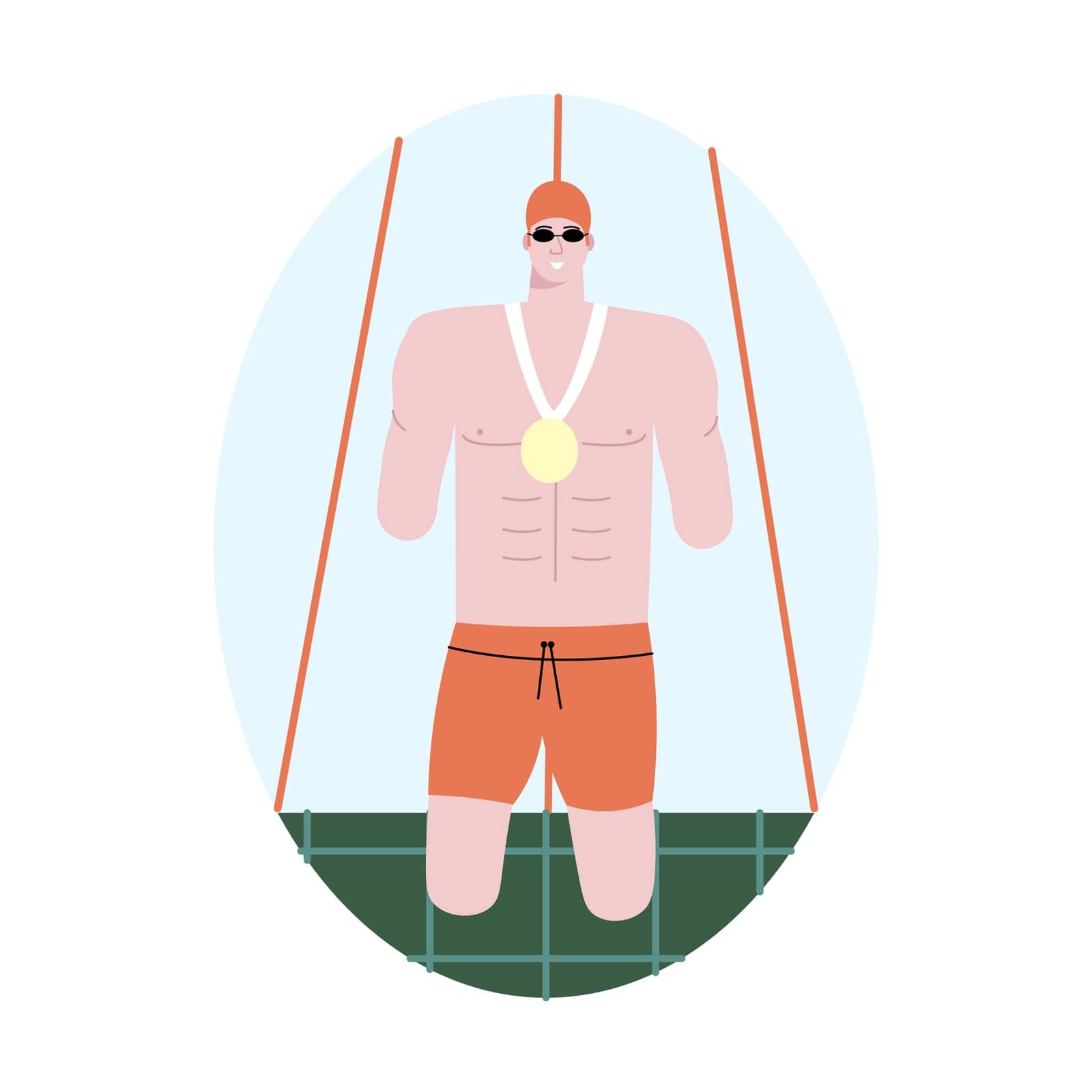 Three december world day of disabled people vector logo design. A man without arms and legs with a medal on his chest stands on the edge of the pool by amnise