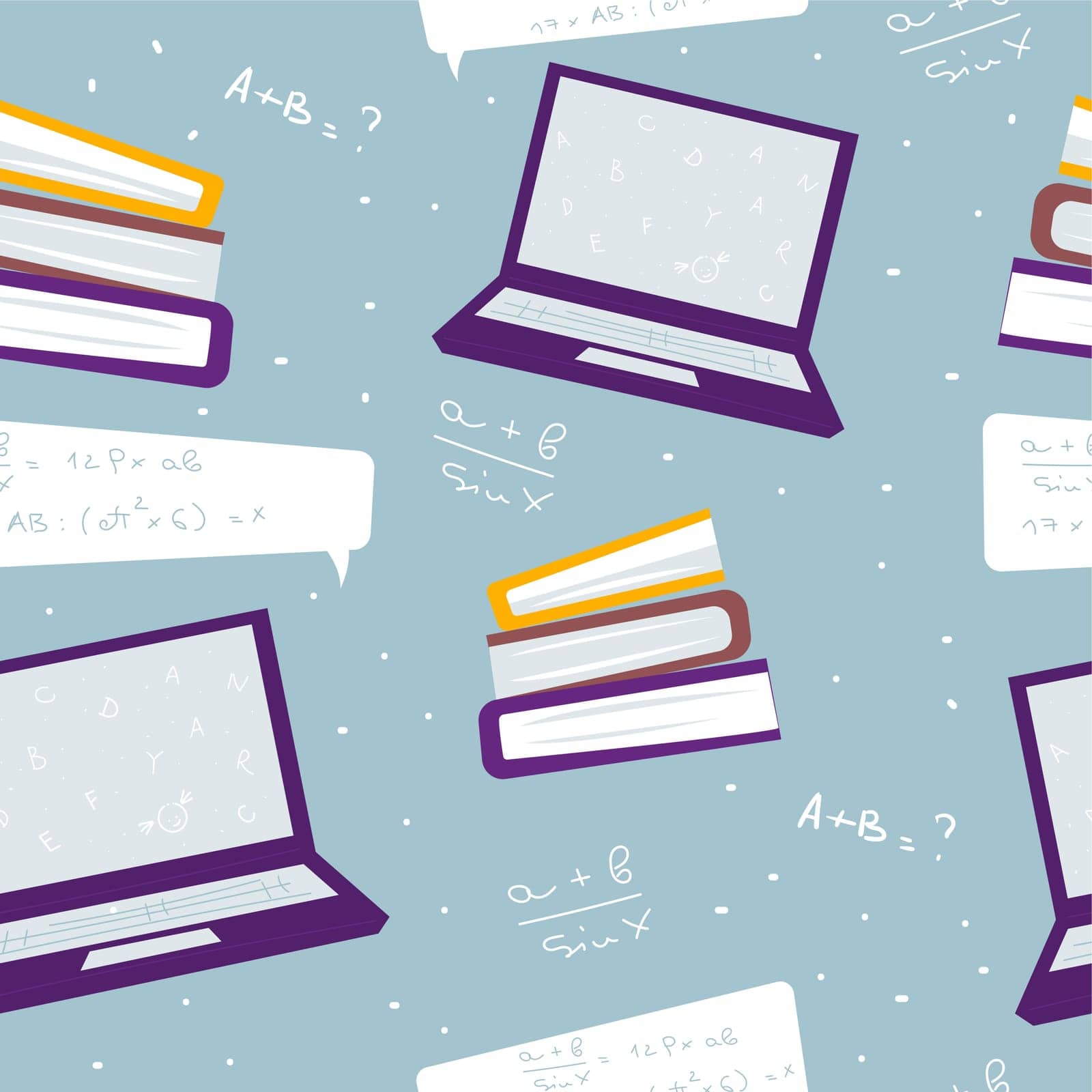 Books, laptop and mathematical formulas print by Sonulkaster