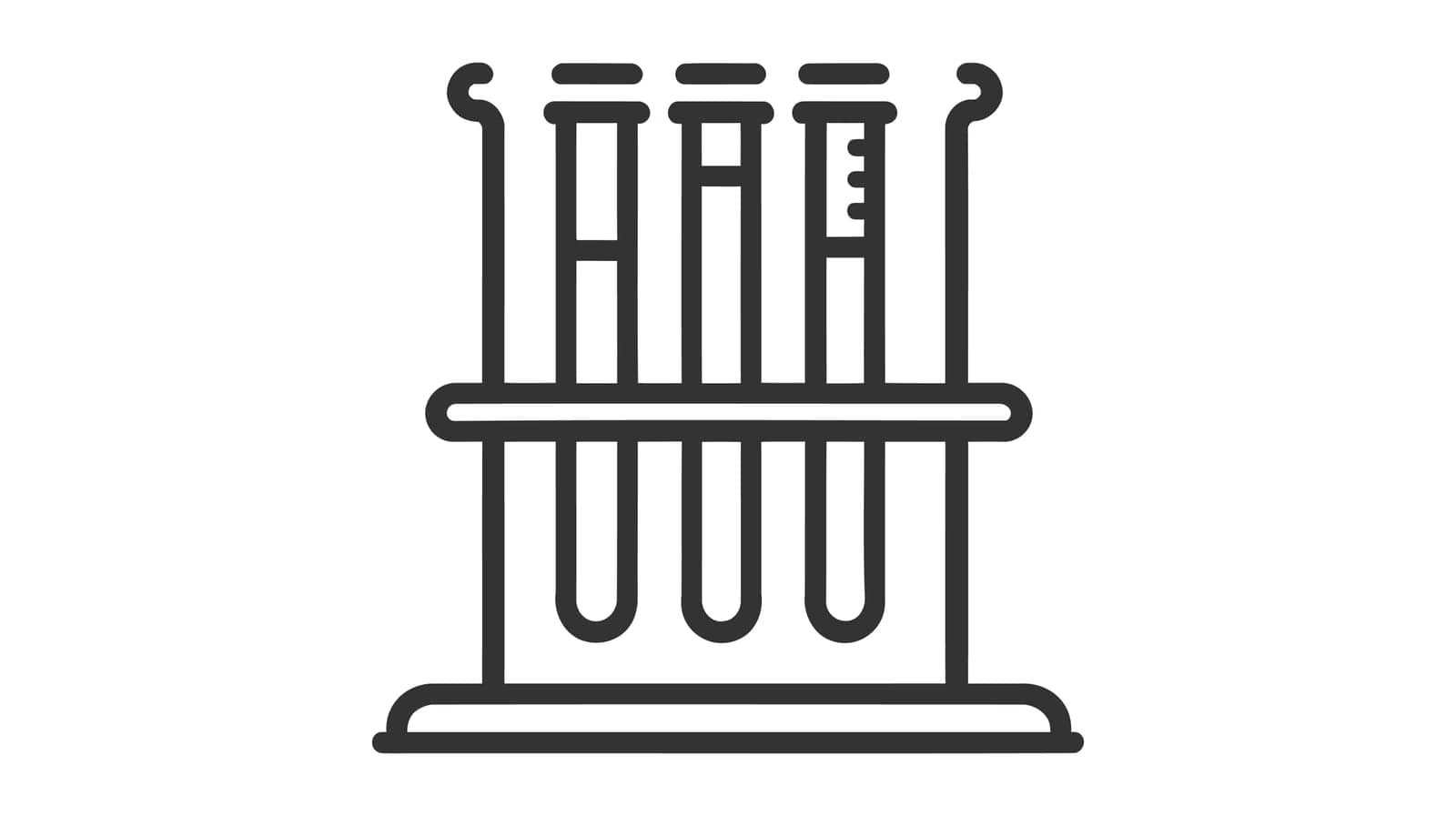 A simple black and white icon of a test tube rack with multiple test tubes, marked with measurement lines.