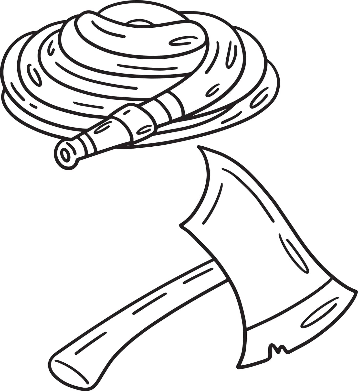 Firefighter Hose and Ax Isolated Coloring Page by abbydesign
