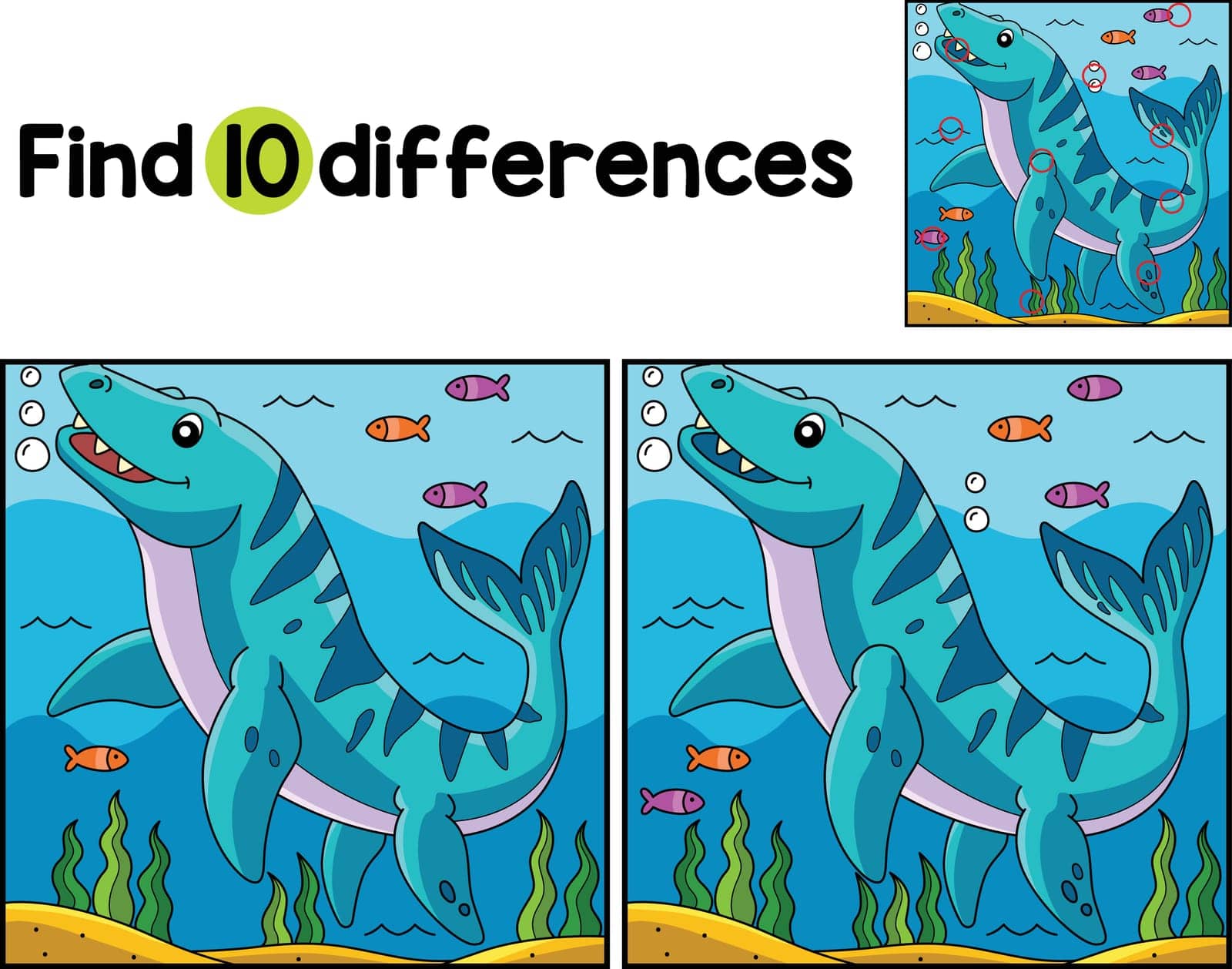 Mosasaurus Dinosaur Find The Differences by abbydesign