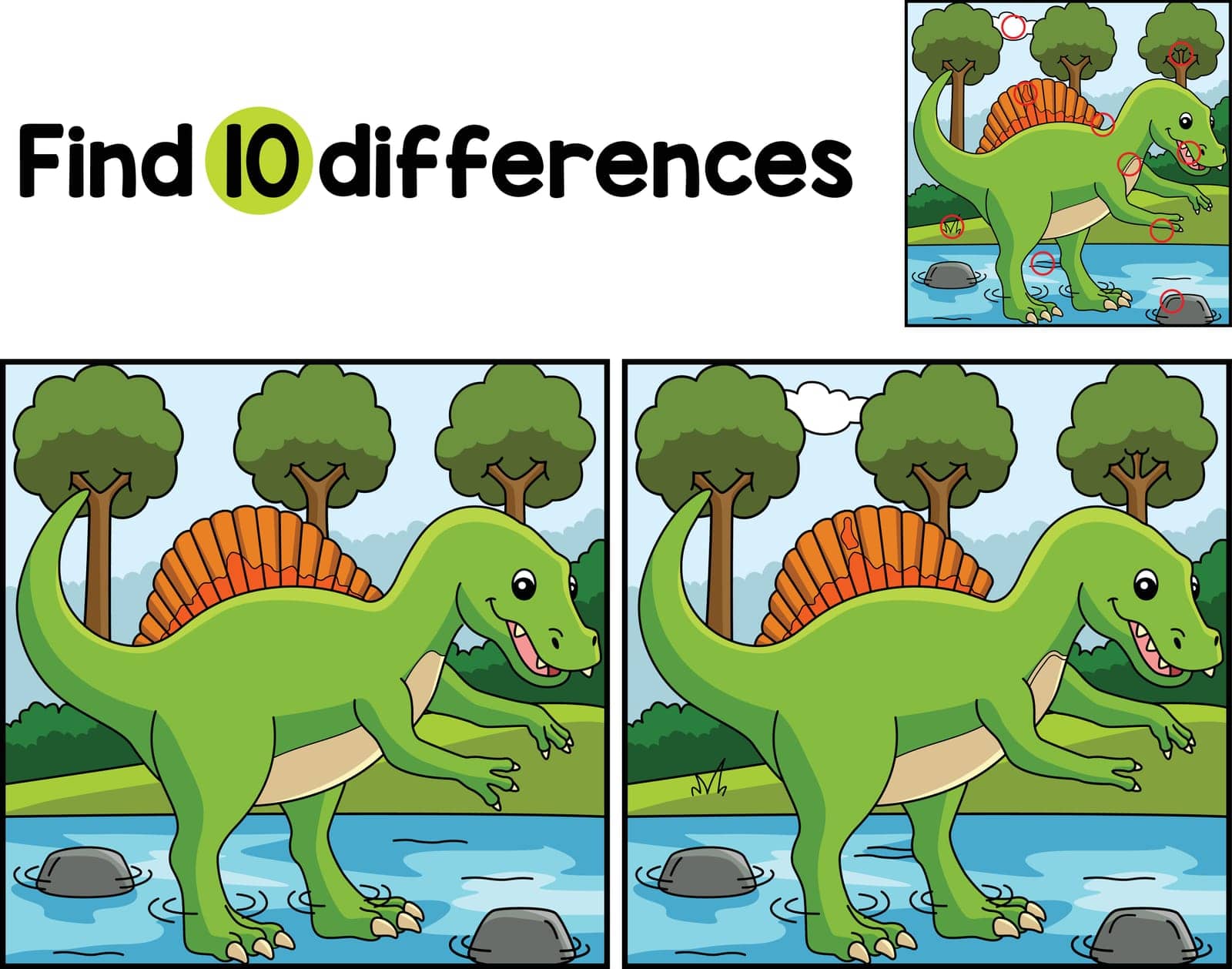 Spinosaurus Dinosaur Find The Differences by abbydesign