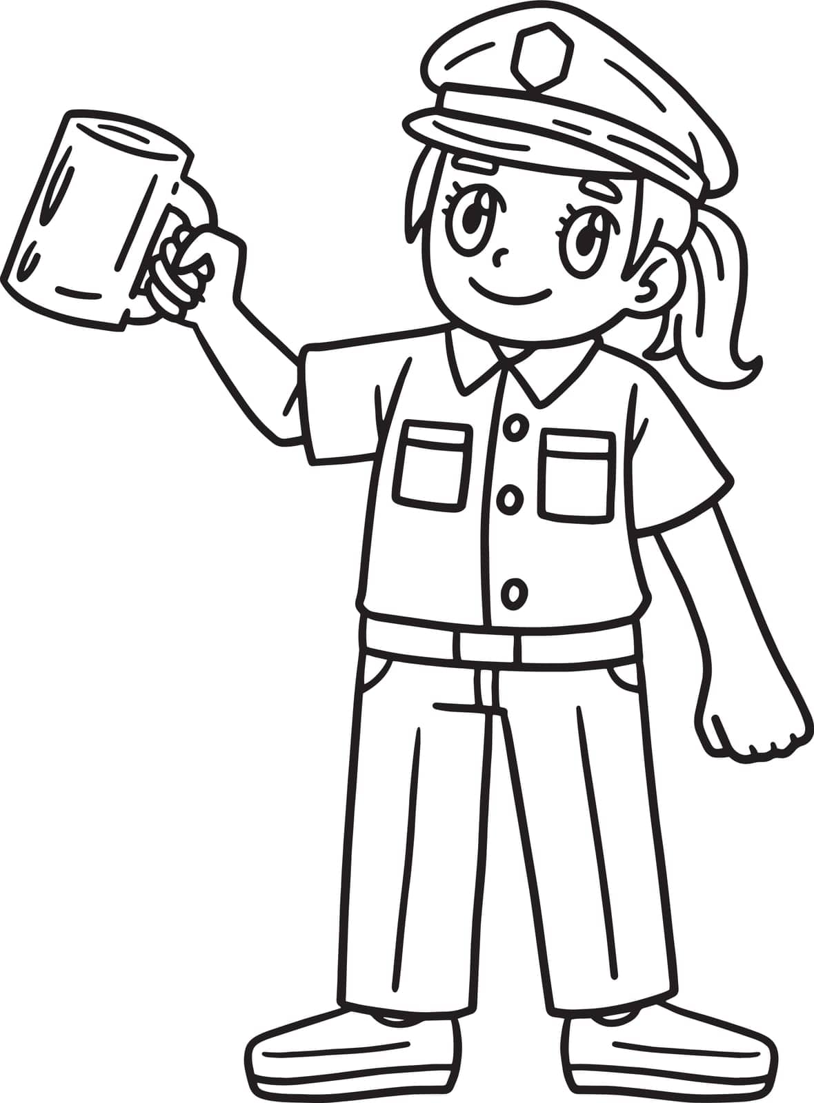 Policewoman Holding Mug Isolated Coloring Page by abbydesign