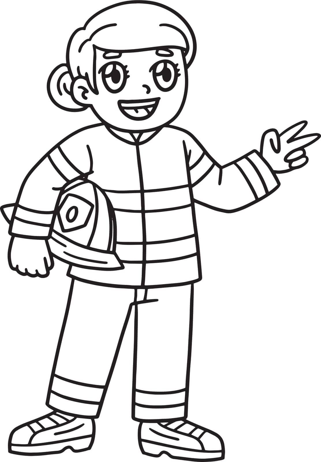 Firefighter Woman Isolated Coloring Page for Kids by abbydesign