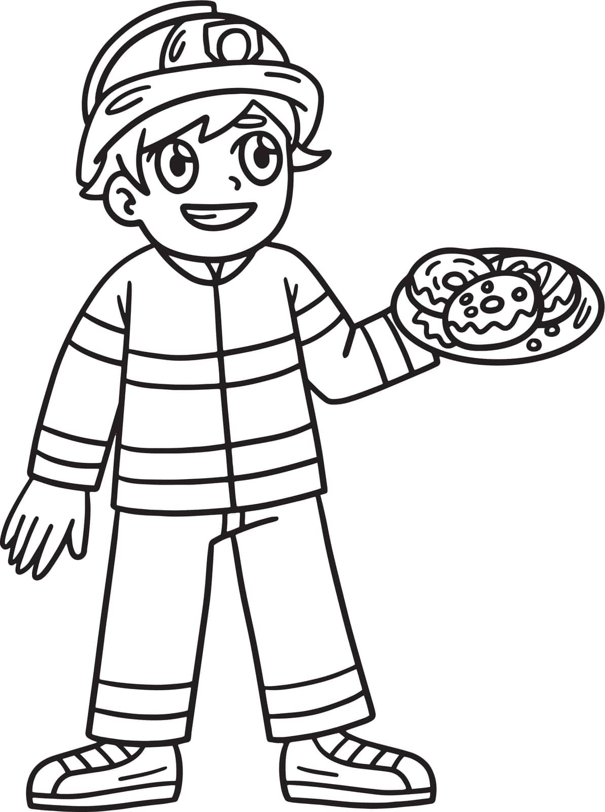 Firefighter Isolated Coloring Page for Kids by abbydesign