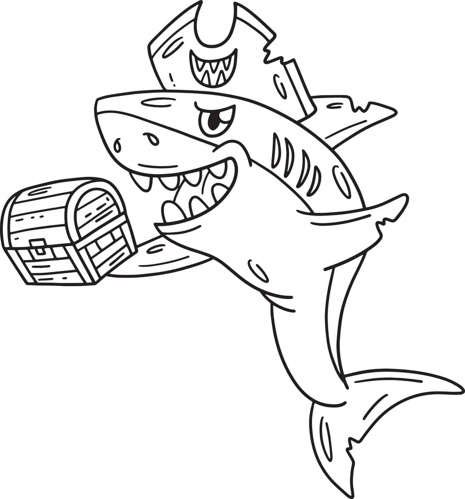 Pirate Shark with a Treasure Chest Isolated by abbydesign