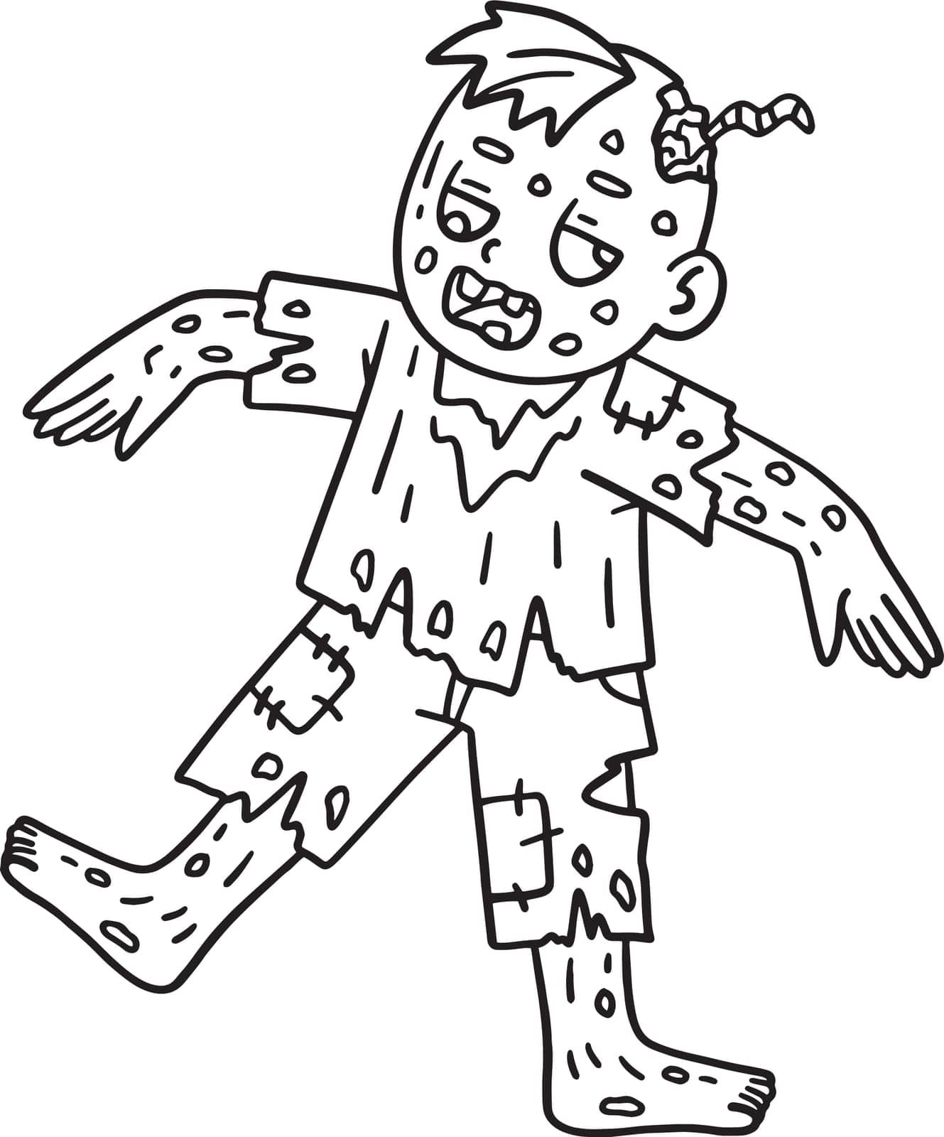 Walking Zombie Isolated Coloring Page for Kids by abbydesign