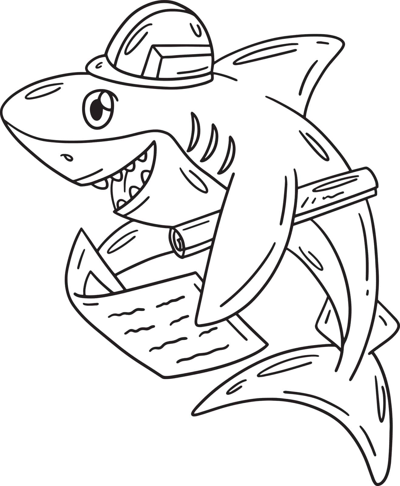 Engineer Shark Isolated Coloring Page for Kids by abbydesign