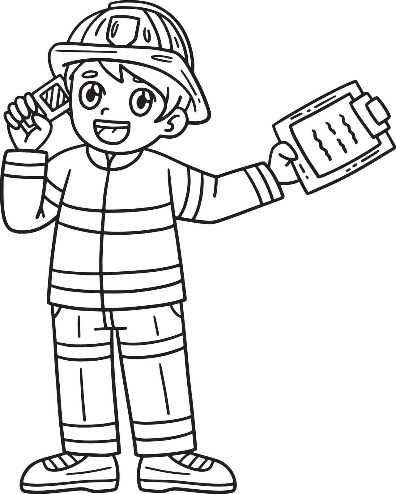Firefighter Receiving Call Isolated Coloring Page by abbydesign