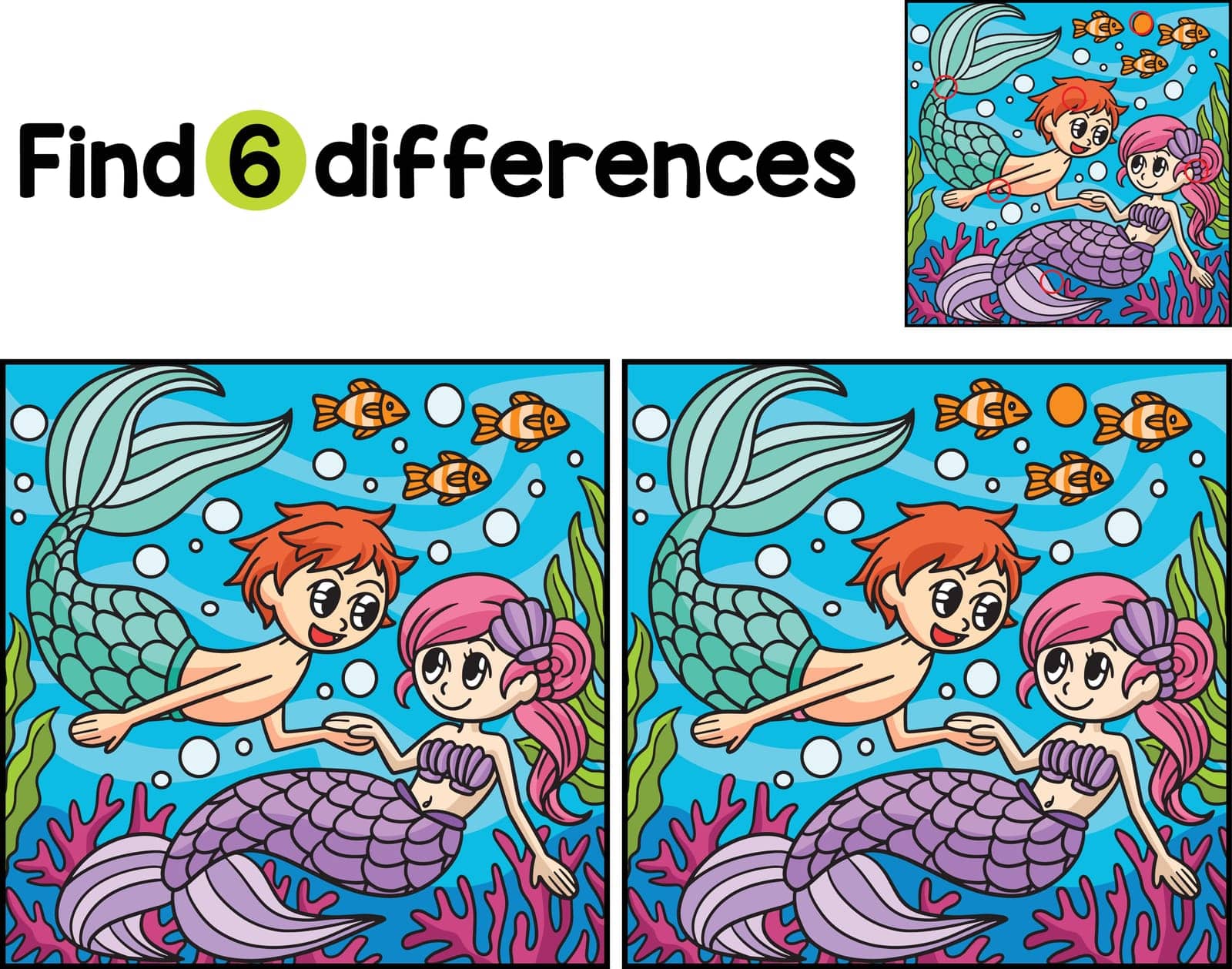 Mermaid And Merman Find The Differences by abbydesign