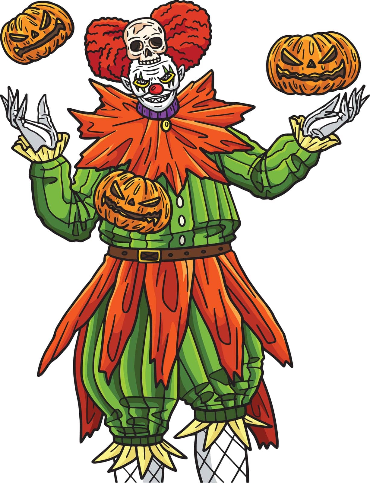 This cartoon clipart shows a Halloween Clown juggling a pumpkin illustration.