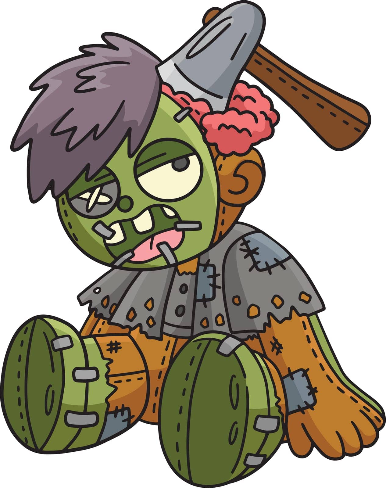 This cartoon clipart shows a Zombie Plushie illustration.