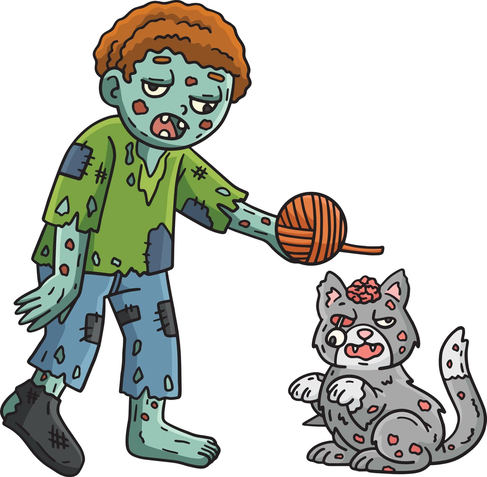 This cartoon clipart shows a Zombie and Undead Cat illustration.