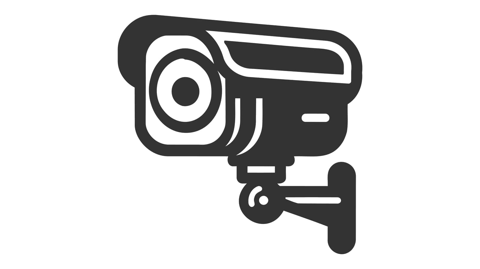 Illustration of black icon for an isolated CCTV camera with a white background.