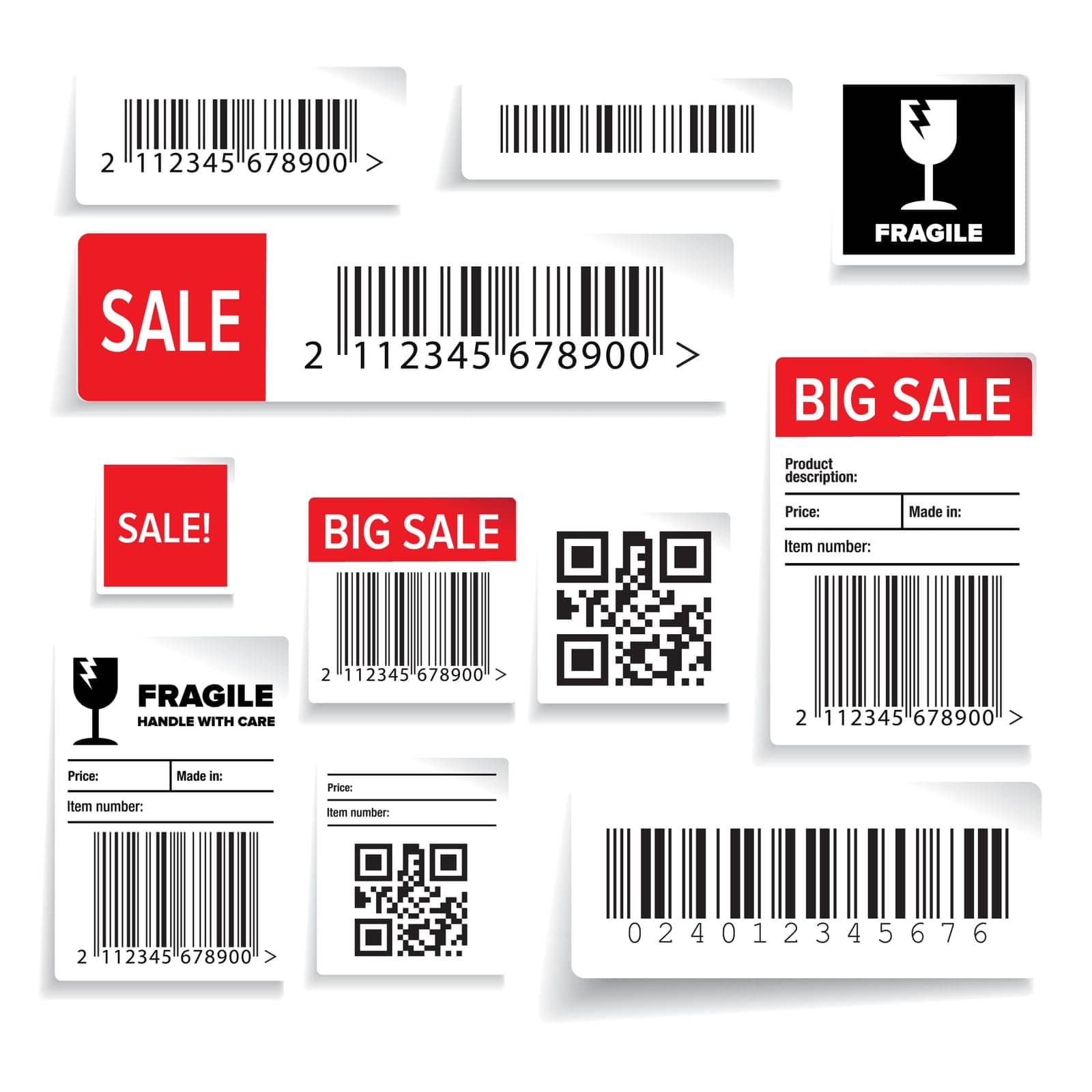 Barcode Packaging Labels or stickers vector isolated
