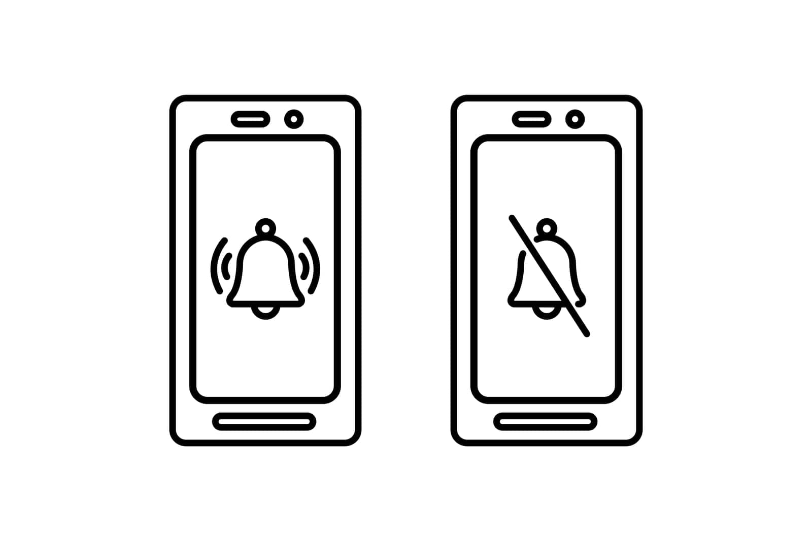 Mute sign. Silent mode or vibrate mode. Notification bell ring icon. Vector Illustration