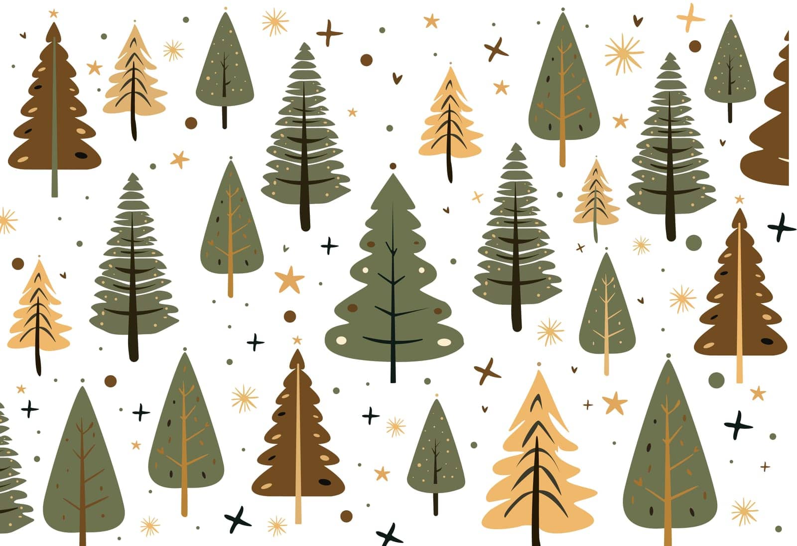 New Year background with the image of various Christmas trees, modern flat design. Can be used for printed materials - leaflets, posters, business cards or for web.