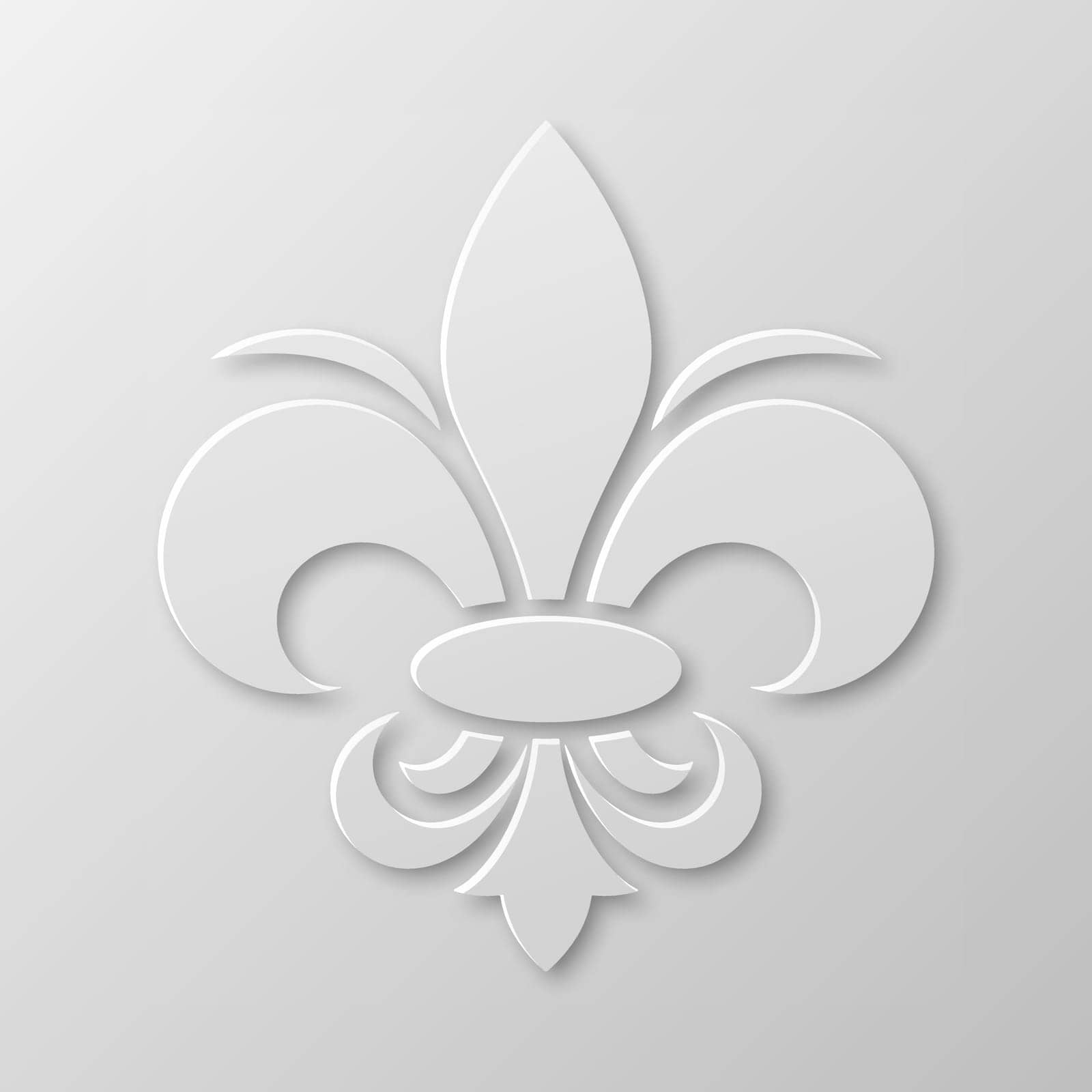 Vector Realistic Paper 3d Fleur De Lis Closeup on White Background. Heraldic Lily Sign, Vector Illustration by Gomolach
