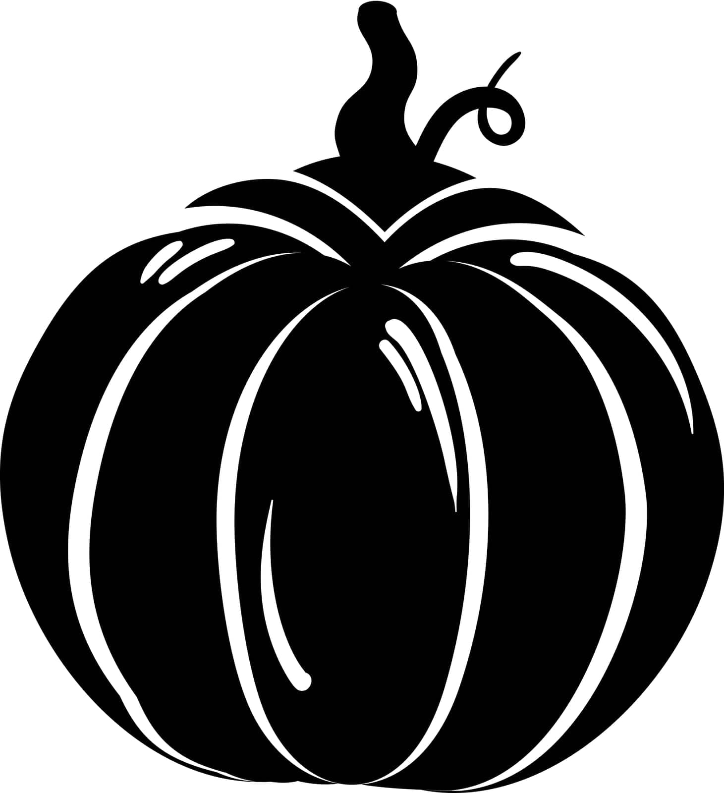 Silhouette of whole pumpkin, element of Thanksgiving day festive table decoration. Whole pumpkin contour holiday symbol. Simple black shape vector icon isolated on white background