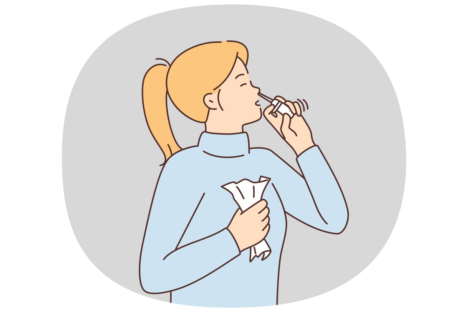 Sick woman use nasal spray by Vasilyeu