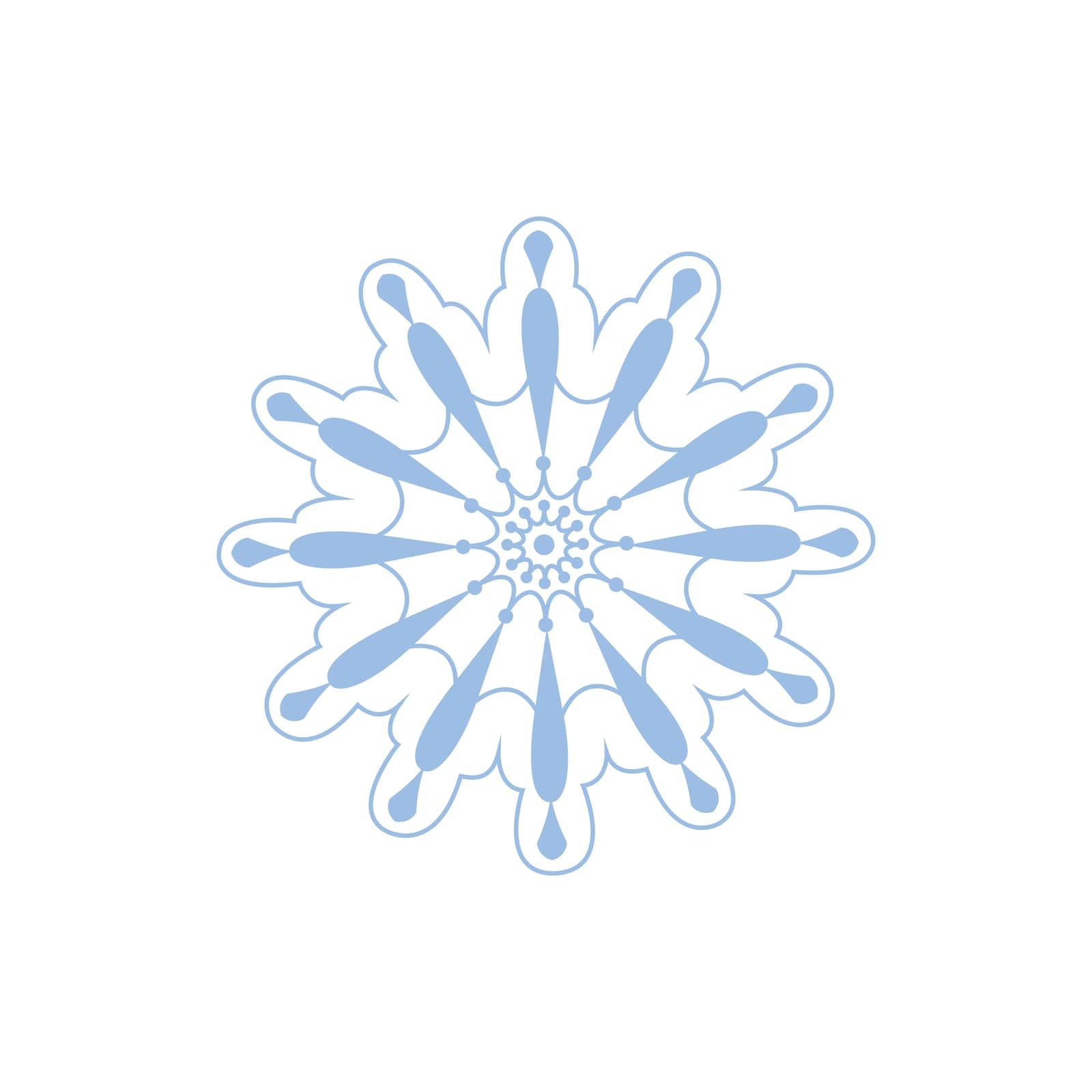 Snowflake. Beautiful snowflake in cartoon style. A white snowflake on a white background. Winter Christmas illustration. Vector.