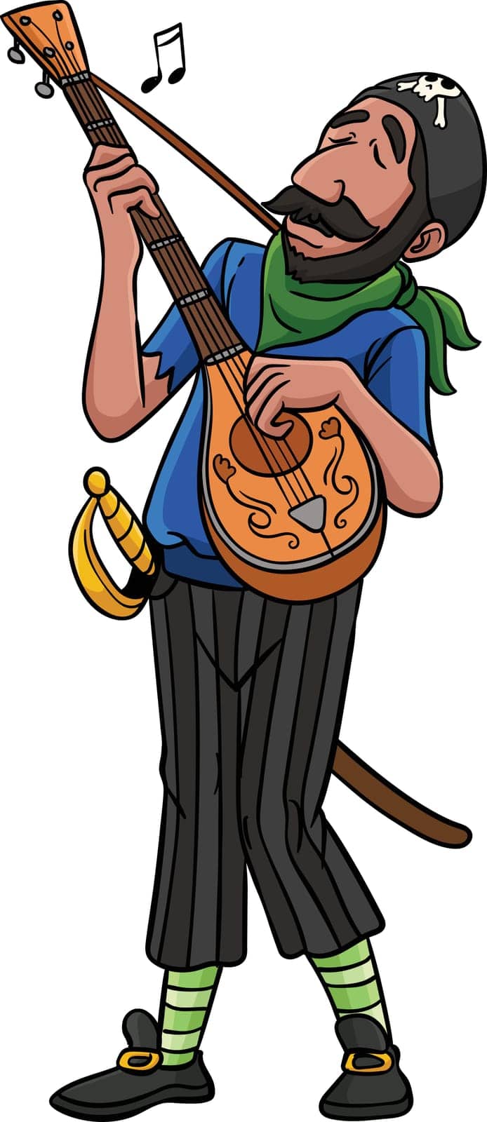 This cartoon clipart shows a Pirate with a Guitar illustration.