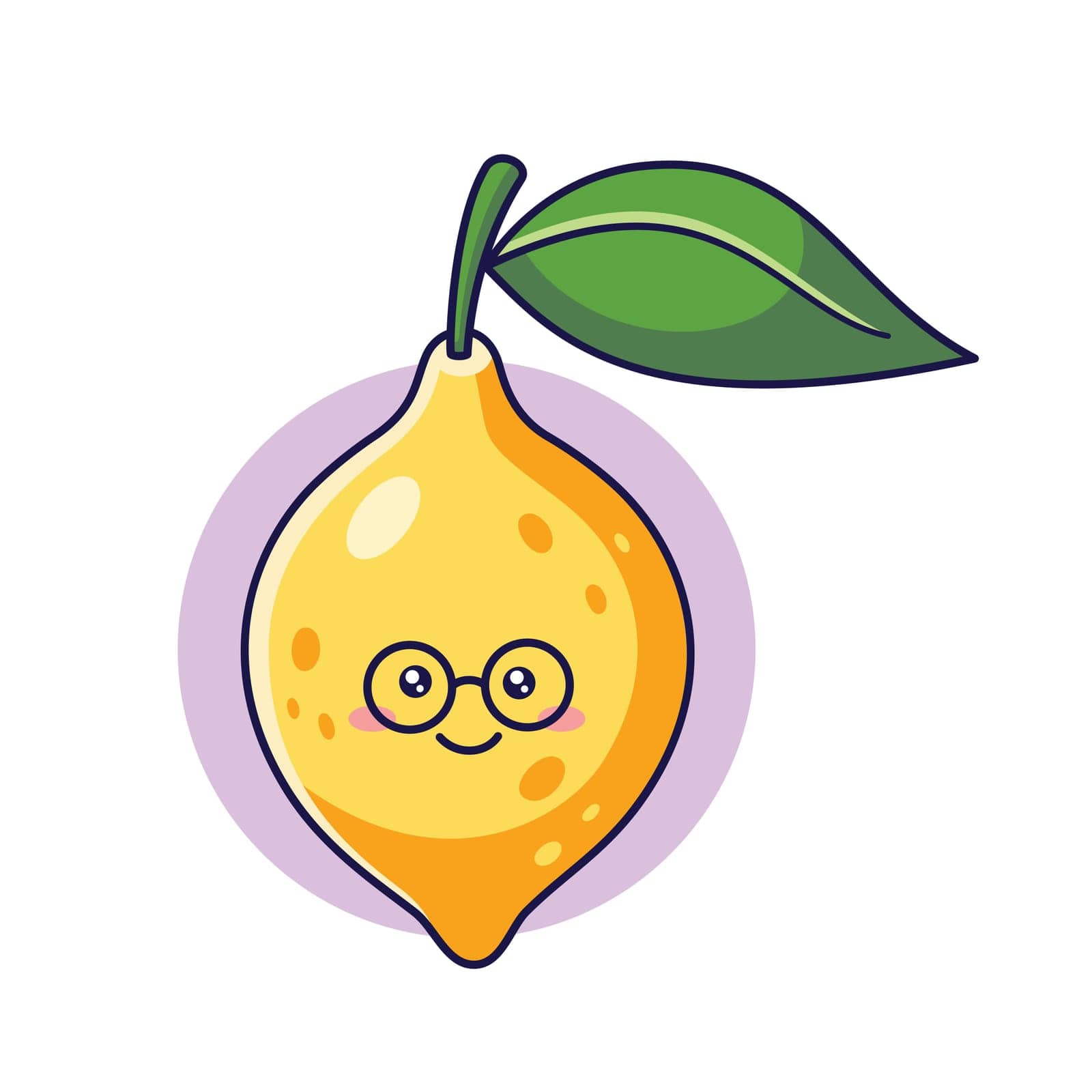 Cute Kawaii Lemon character with glasses. Vector hand drawn cartoon icon illustration. Lemon character in doodle style. Isolated on white background. Shy nerd lemon character.