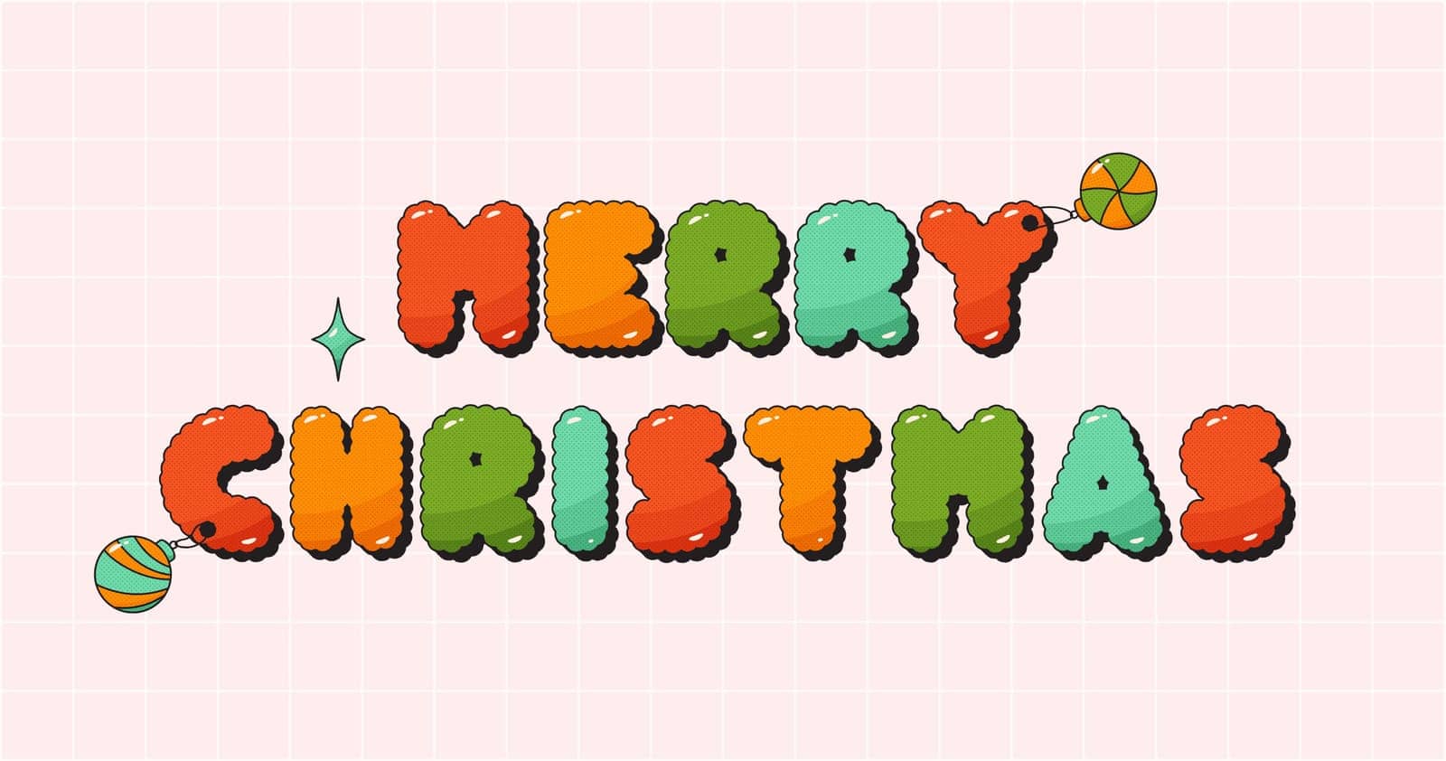 Groovy Merry Christmas label. Color halftone letters.