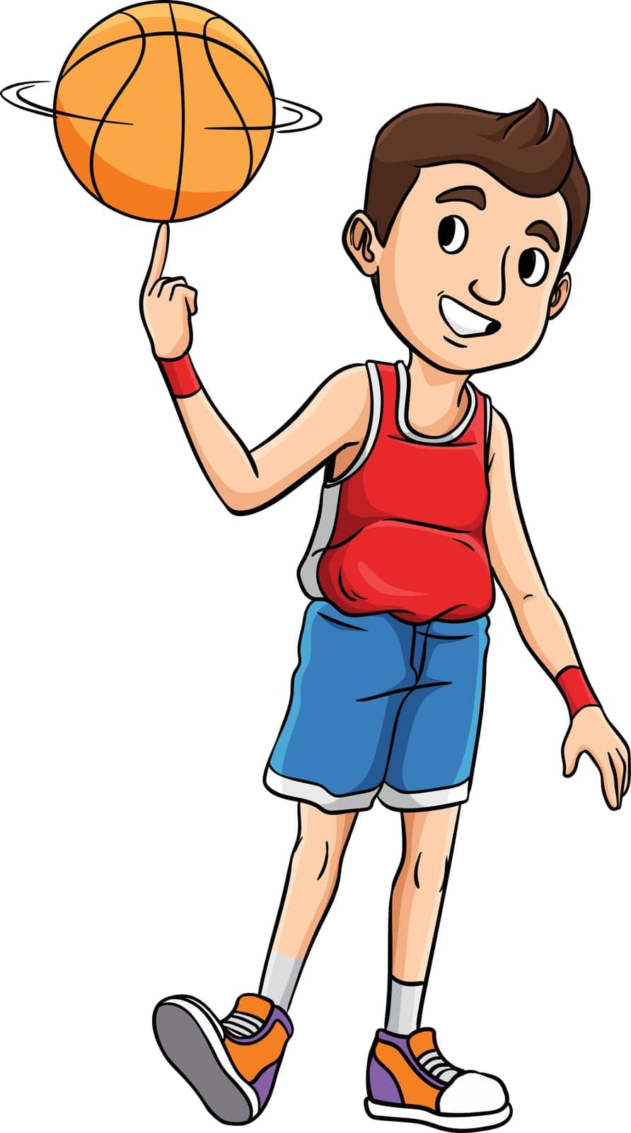 This cartoon clipart shows a Basketball Boy Spinning the Ball illustration.
