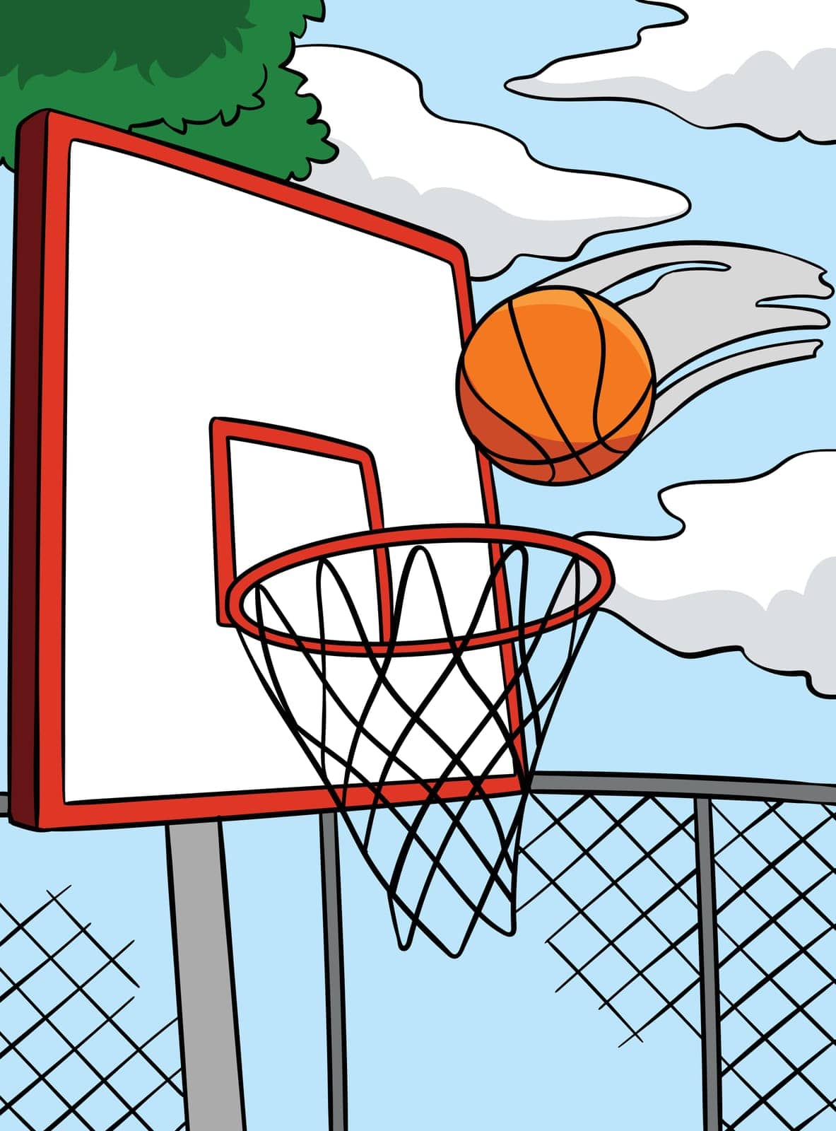 This cartoon clipart shows a Basketball Hoop and Ball illustration.