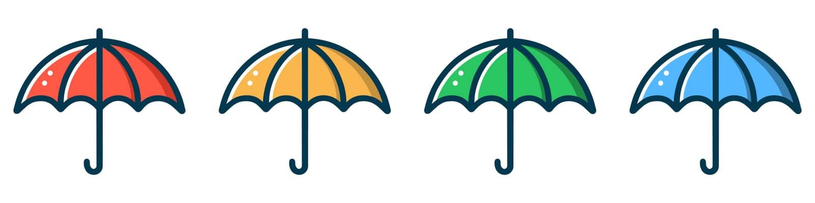 Umbrella icon isolated on white background. Set of colored umbrella icons in flat design. Vector illustration