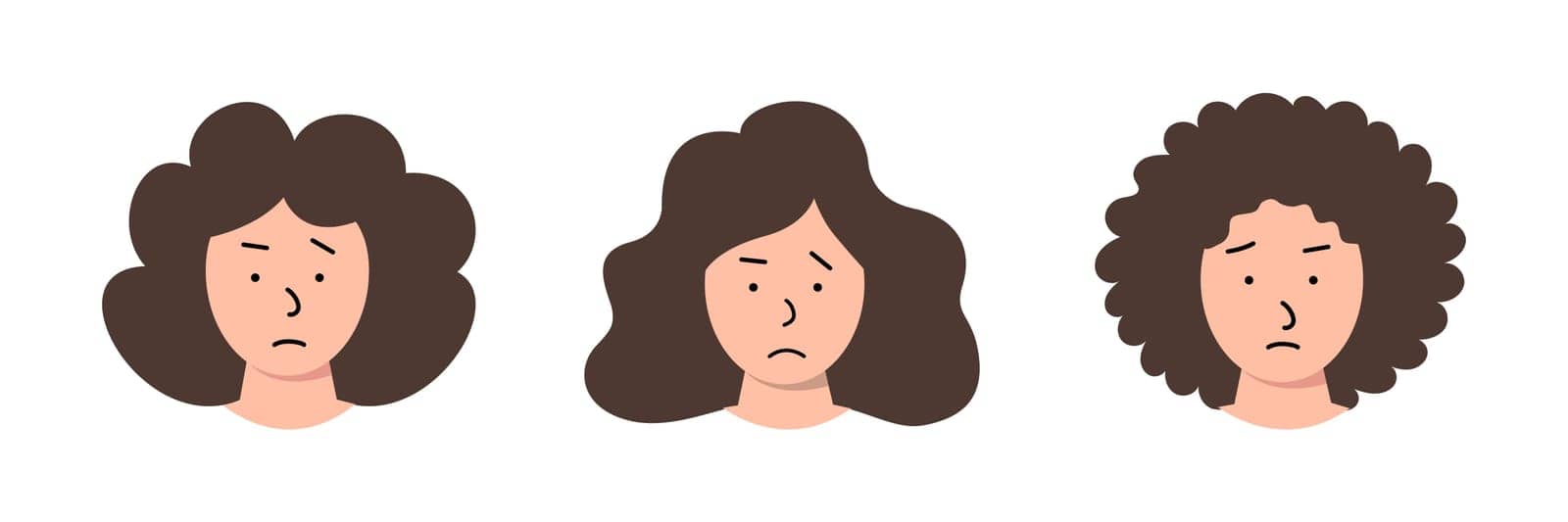 Set of faces of people with sad emotion. Different types of human heads by MakeVector