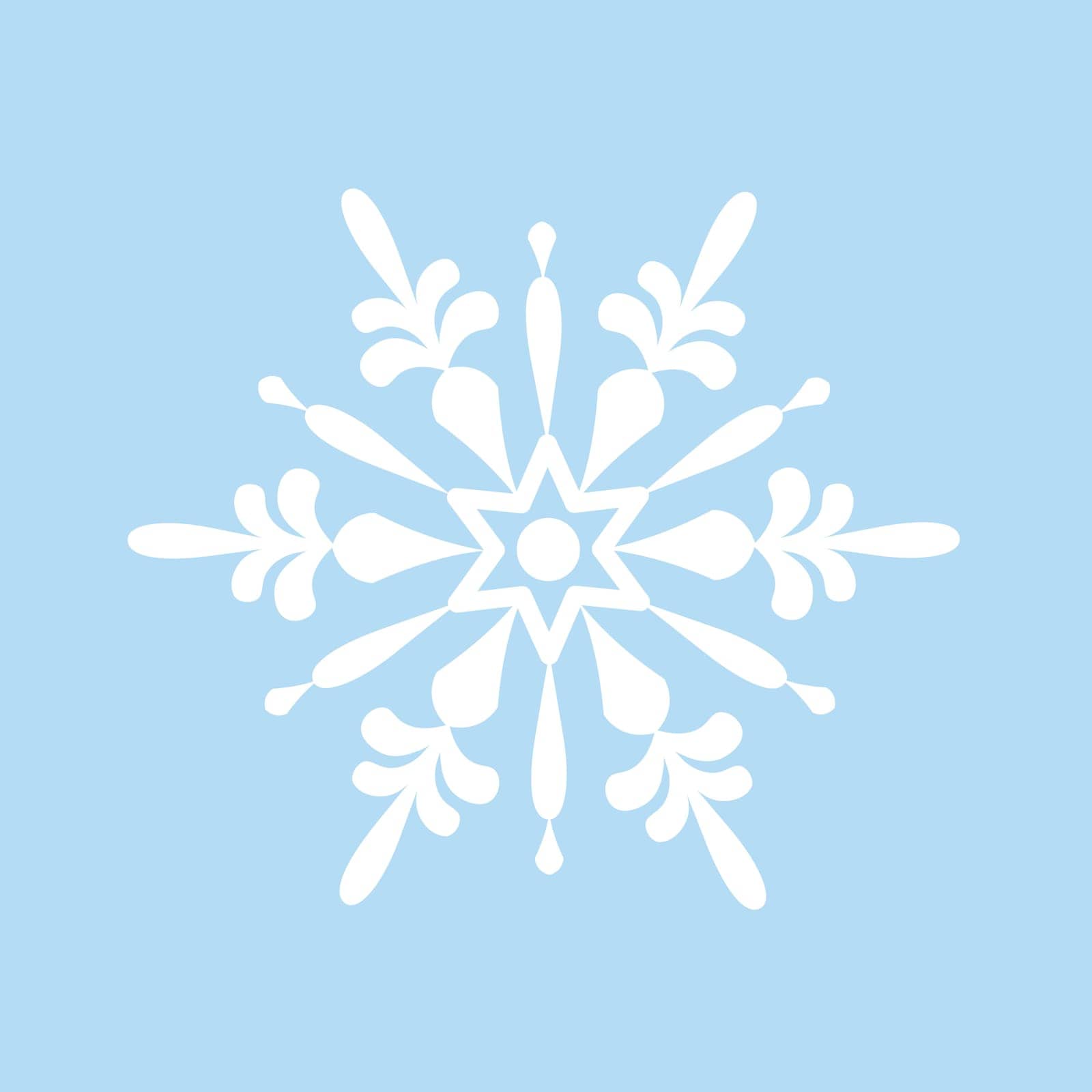 Snowflake. Beautiful snowflake in cartoon style. A white snowflake on a blue background. Winter Christmas illustration. Vector.
