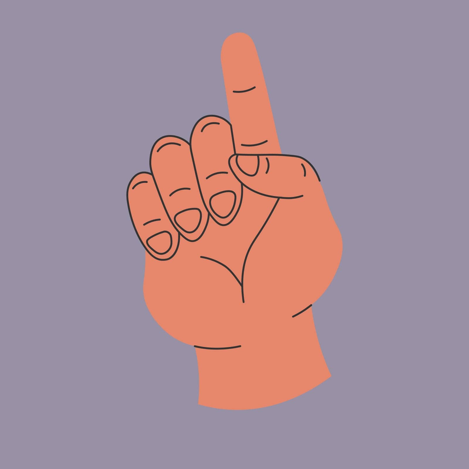 Pointing up an index finger, isolated hand of man or woman. Palm with lines, arm with fingers and fingernails. Gesturing and non verbal communication means. Vector in flat style illustration