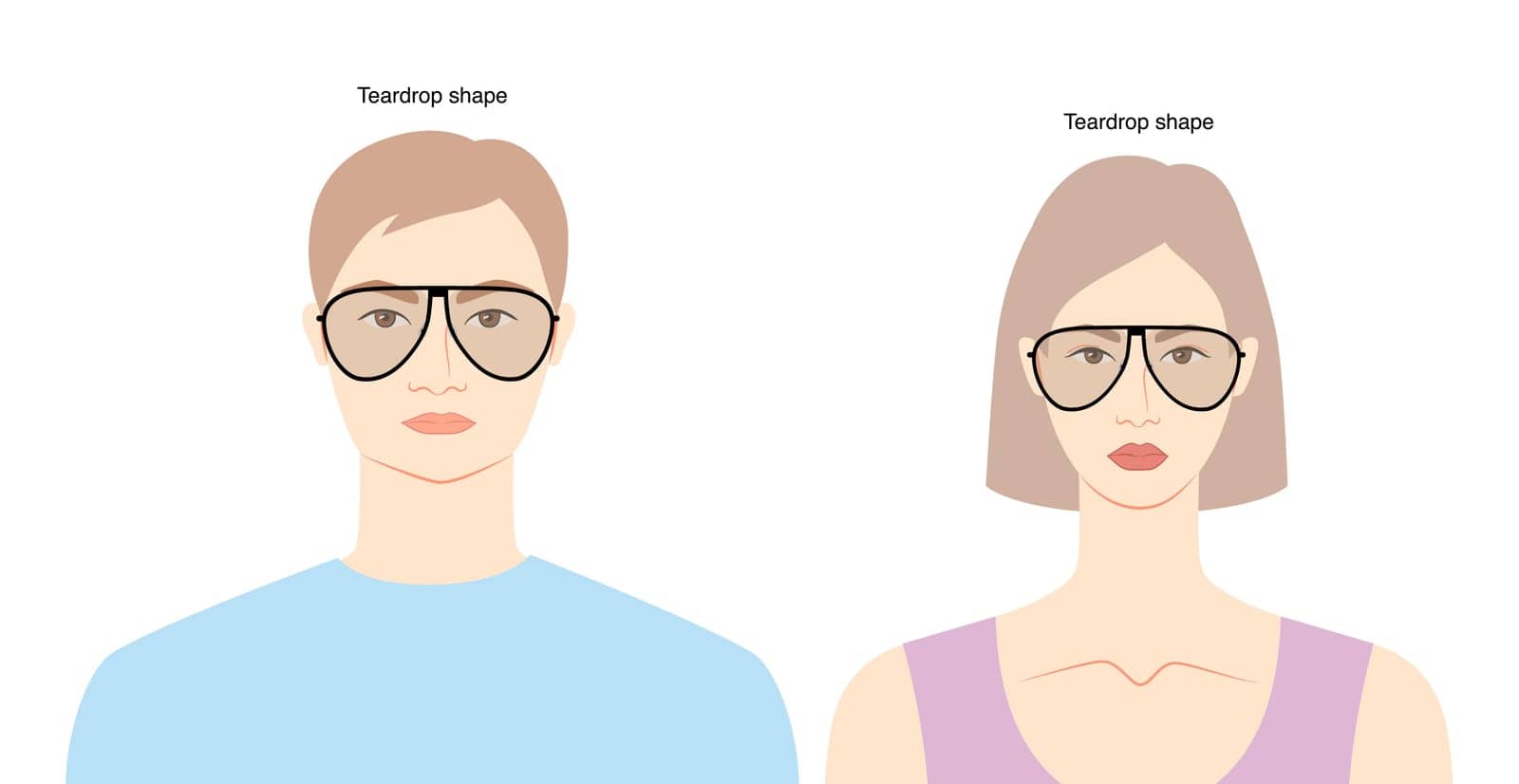 Teardrop Shape Aviator frame glasses on women and men flat character fashion accessory illustration. Sunglass by Vectoressa