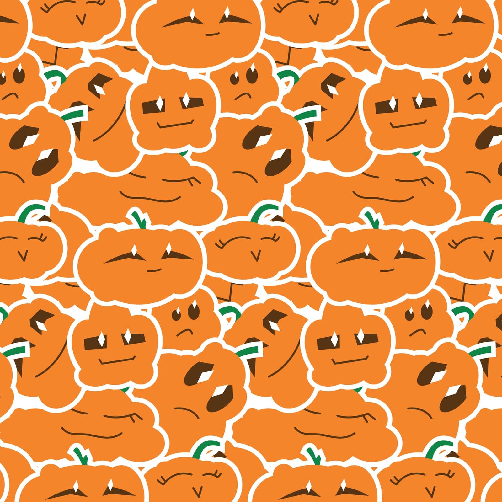 Cute pumpkins, pattern for textiles, pumpkin emotions, vector graphics, charming background