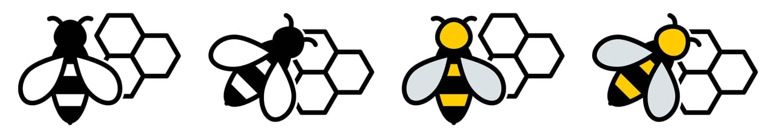 Simple bee and honeycomb icon. Black and white / coloured version by Ivanko