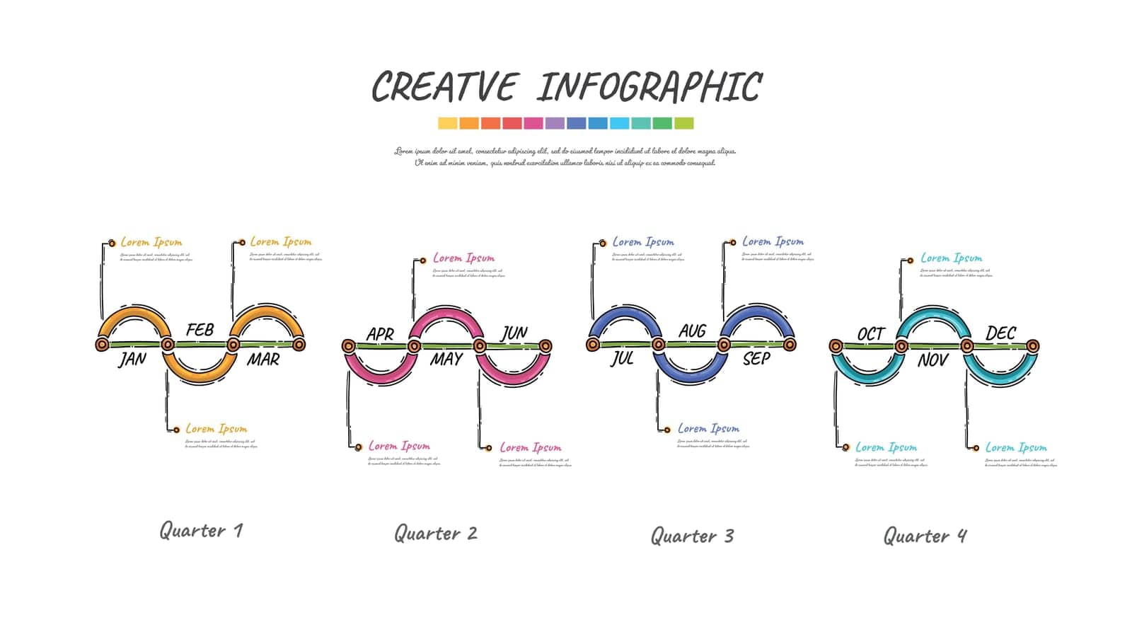 Timeline hand drawn for 1 year, 12 months, infographics all month planner design and Presentation business, Doodle infographic vector. by Auchara