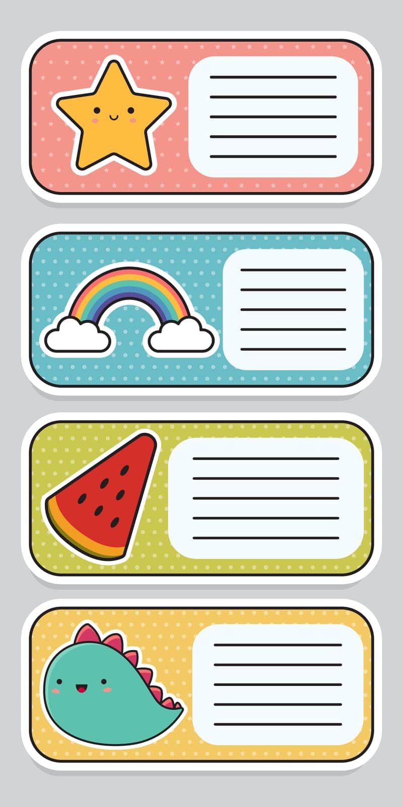 Set of Labels for a notebook. Baby stickers. Vector illustration.